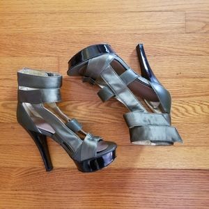 Bebe Hunter Green Satin and Leather Sandal